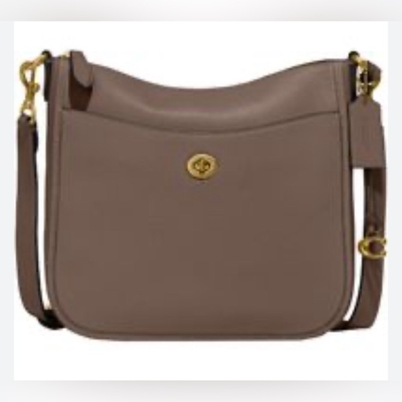 Coach Chaise Brass/Dark Stone Polished Pebble Leather Crossbody - Picture 2 of 10